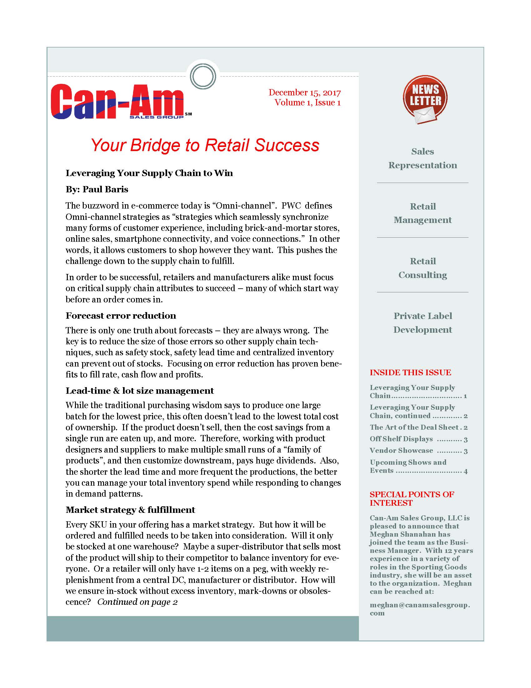 CanAm Newsletter Volume 1, Page 1